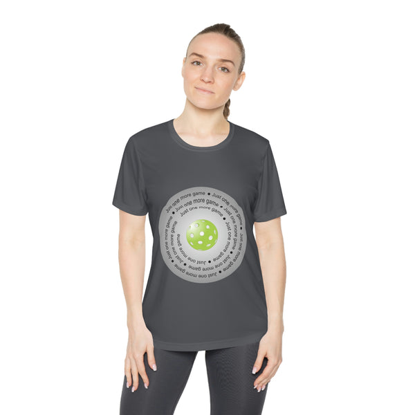 Just One More Game-Silver Women's Moisture-Wicking T-Shirt - Great Pickleball Stuff