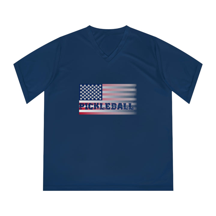 Pickleball Flag (Faded) Women's Moisture-Wicking V-Neck T-Shirt - Great Pickleball Stuff