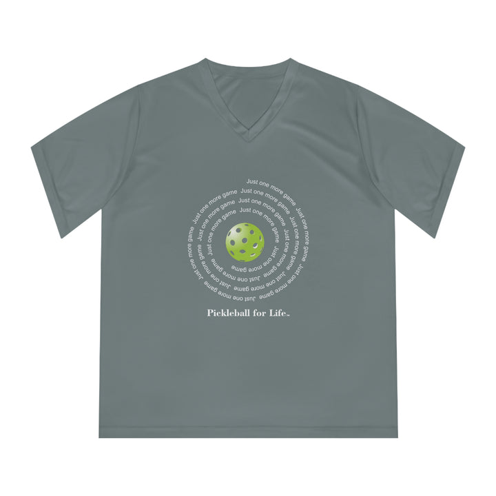 Just One More Game-Spiral Women's Moisture-Wicking V-Neck T-Shirt - Great Pickleball Stuff