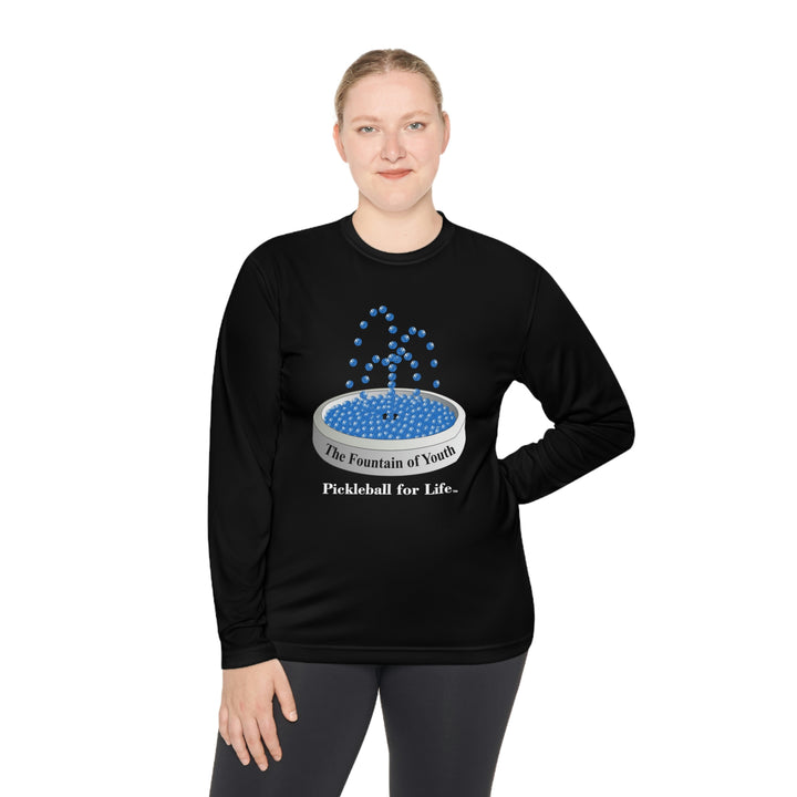 The Pickleball Fountain-Blue Unisex Moisture-Wicking Long Sleeve Tee - Great Pickleball Stuff