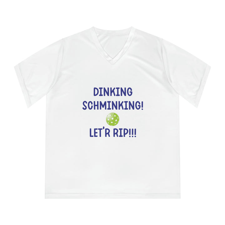 Dinking Schminking Women's Moisture-Wicking V-Neck T-Shirt - Great Pickleball Stuff