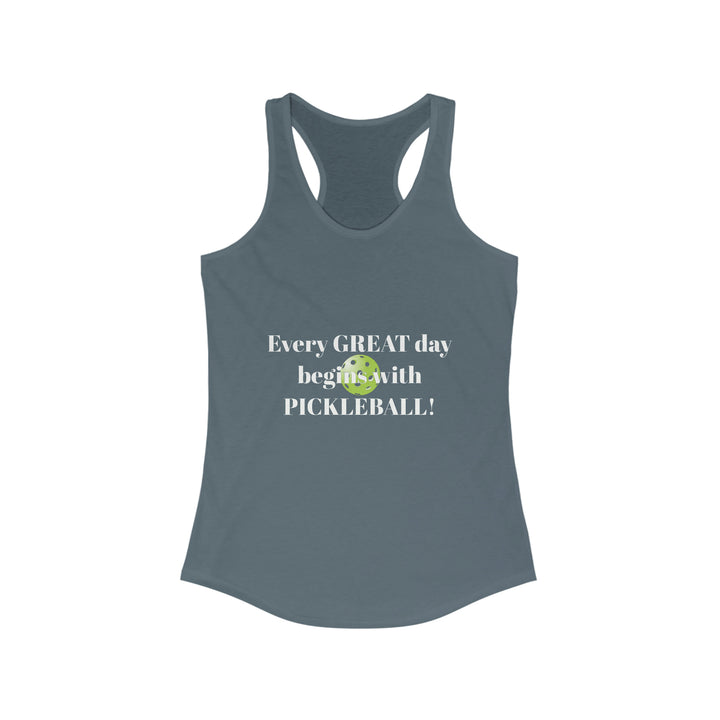 Every Great Day Begins with Pickleball! Women's Racerback Tank - Great Pickleball Stuff