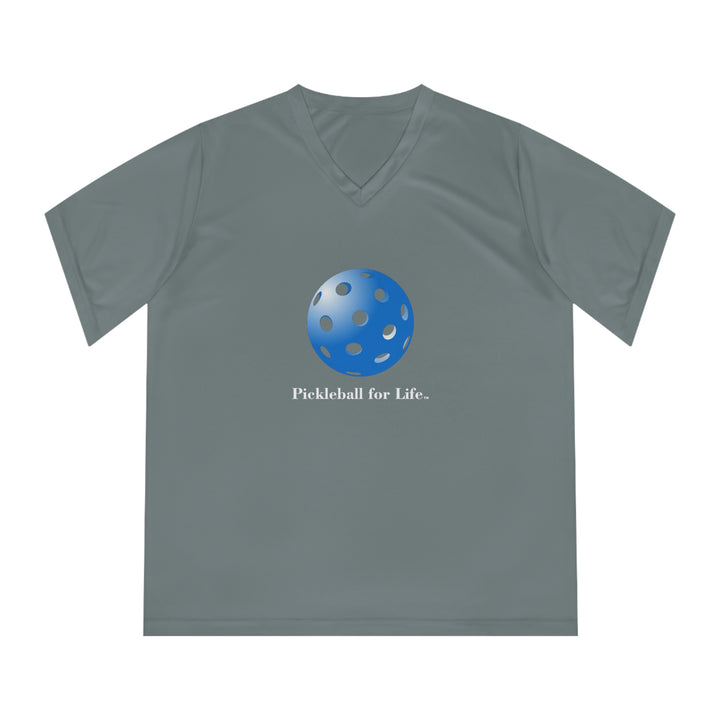 Pickleball for Life-Blue Women's Moisture-Wicking V-Neck T-Shirt - Great Pickleball Stuff