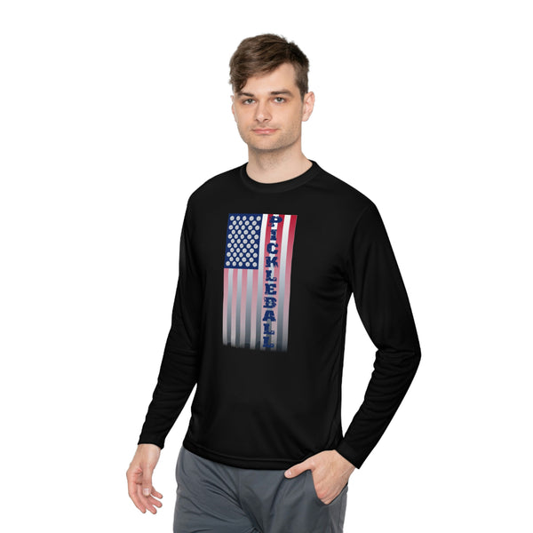 Pickleball Flag Vertical-2 (Faded) Unisex Moisture-Wicking Long Sleeve Tee - Great Pickleball Stuff