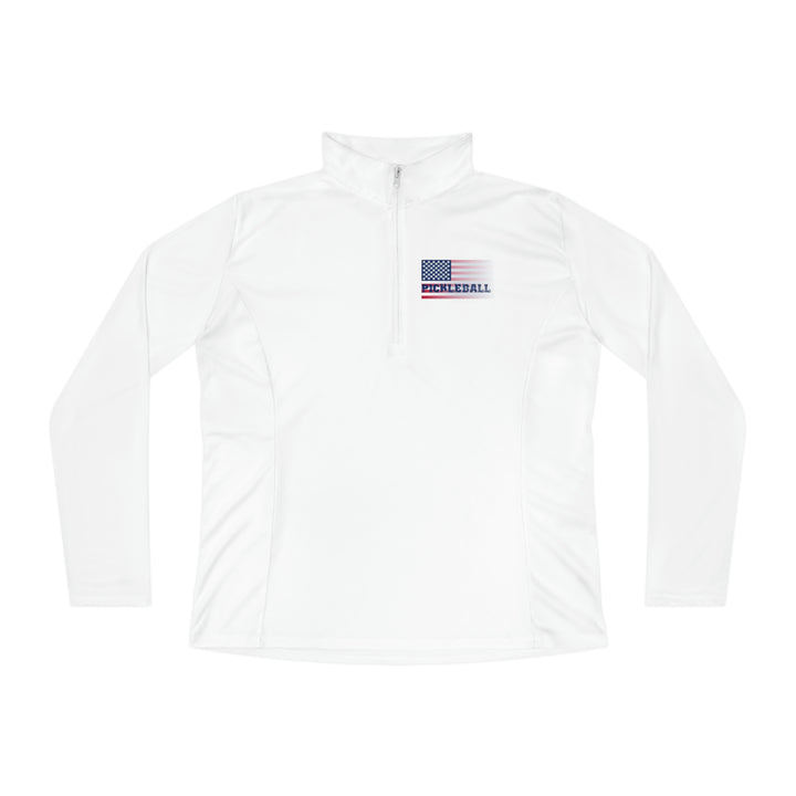 Pickleball Flag (Faded) Women's Moisture-Wicking Quarter-Zip Pullover - Great Pickleball Stuff