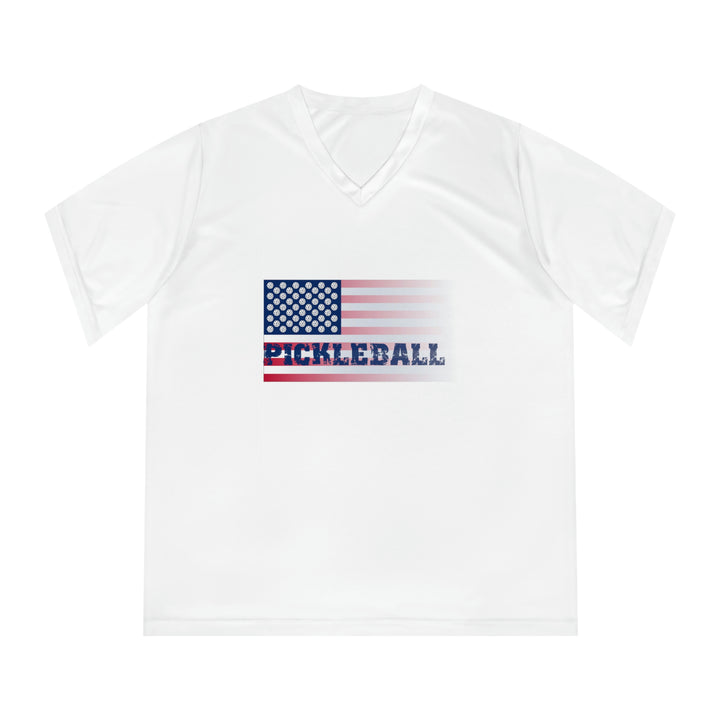 Pickleball Flag (Faded) Women's Moisture-Wicking V-Neck T-Shirt - Great Pickleball Stuff