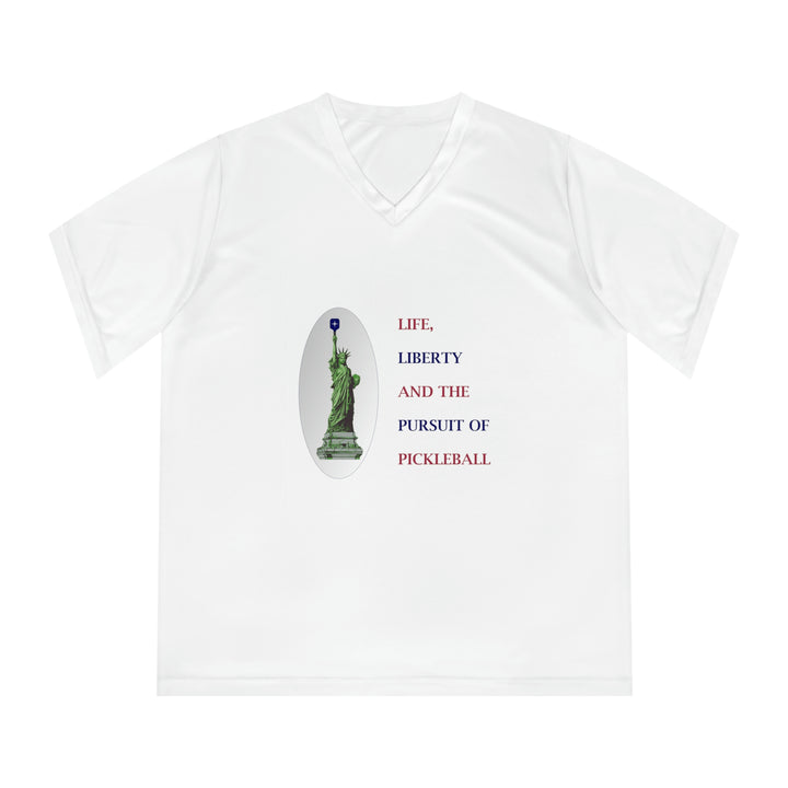 Life, Liberty & the Pursuit of Pickleball Women's Moisture-Wicking V-Neck T-Shirt - Great Pickleball Stuff