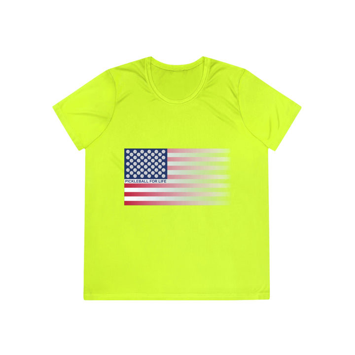 Pickleball for Life Flag (Faded) Women's Moisture-Wicking T-Shirt - Great Pickleball Stuff