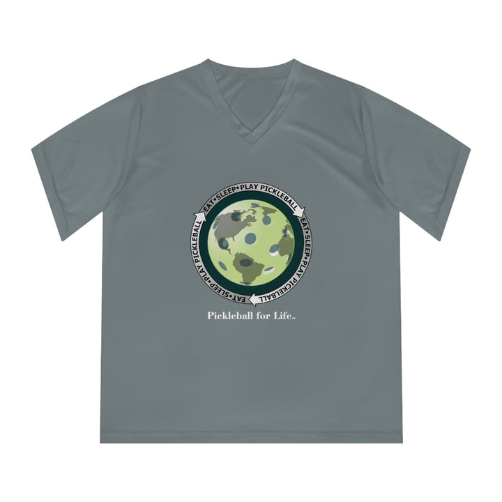 Eat Sleep Play Pickleball Women's Moisture-Wicking V-Neck T-Shirt - Great Pickleball Stuff