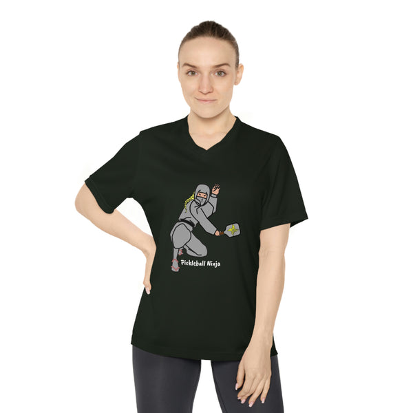 Pickleball Ninja-Female Women's Moisture-Wicking V-Neck T-Shirt - Great Pickleball Stuff