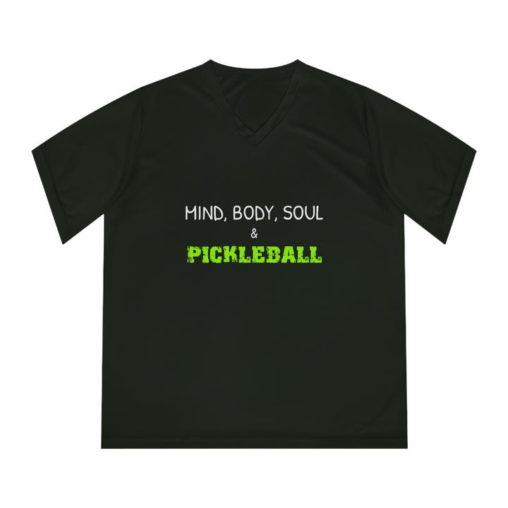 Mind, Body, Soul & Pickleball Women's Moisture-Wicking V-Neck T-Shirt - Great Pickleball Stuff