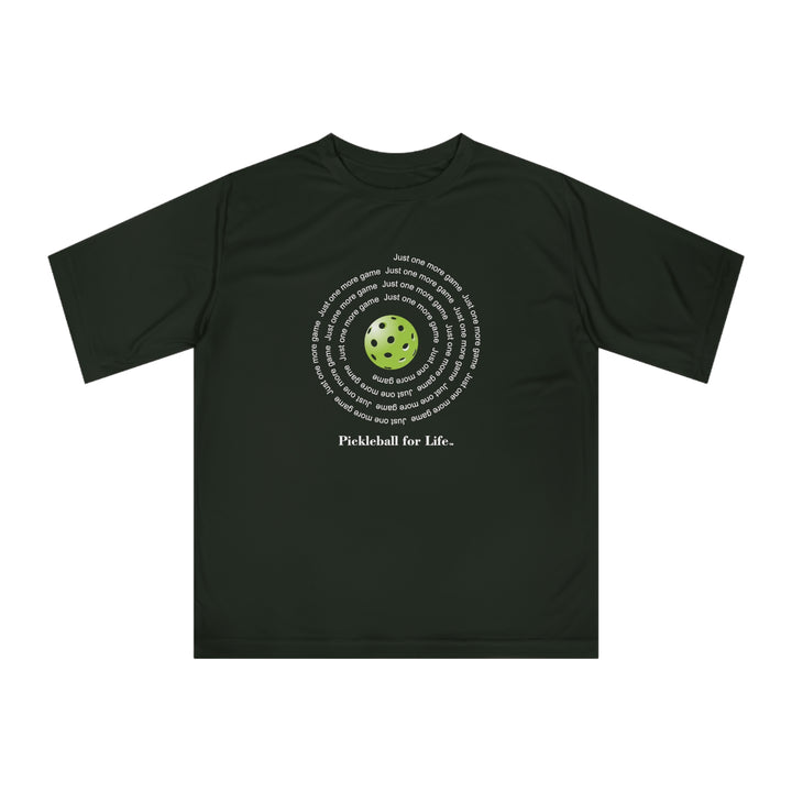 Just One More Game-Spiral Unisex Moisture-Wicking T-Shirt - Great Pickleball Stuff