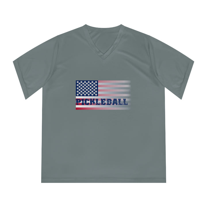 Pickleball Flag (Faded) Women's Moisture-Wicking V-Neck T-Shirt - Great Pickleball Stuff