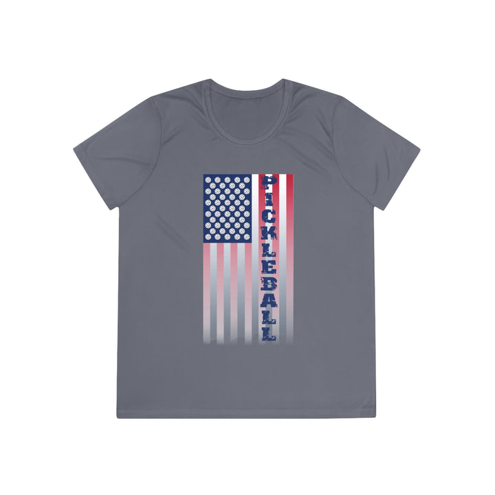 Pickleball Flag Vertical-2 (Faded) Women's Moisture-Wicking T-Shirt - Great Pickleball Stuff