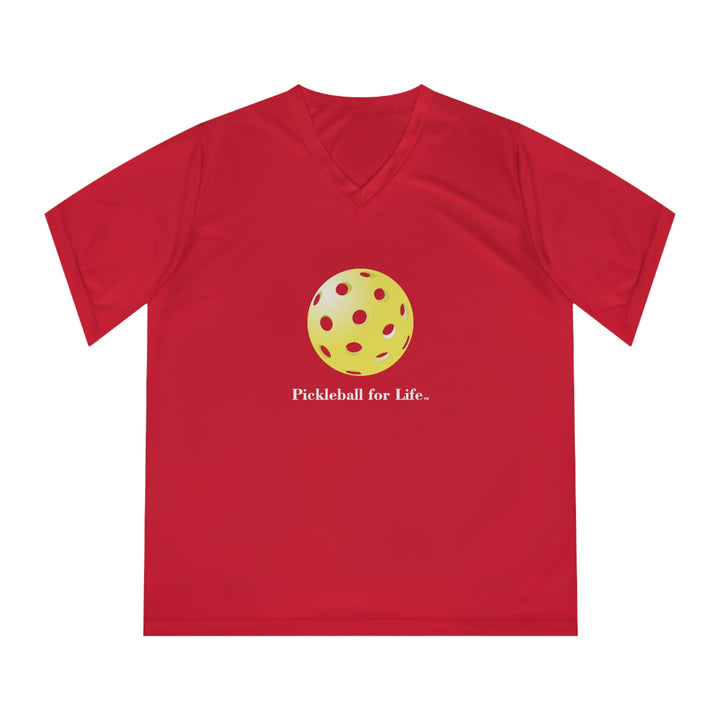 Pickleball for Life-Yellow Women's Moisture-Wicking V-Neck T-Shirt - Great Pickleball Stuff