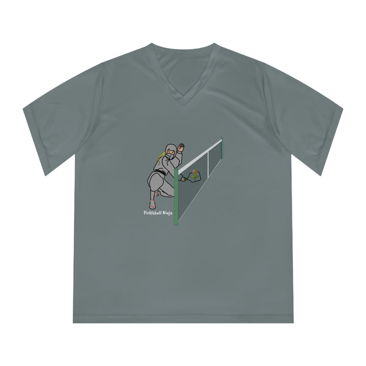 Pickleball Ninja Dinking-Female Women's Moisture-Wicking V-Neck T-Shirt - Great Pickleball Stuff