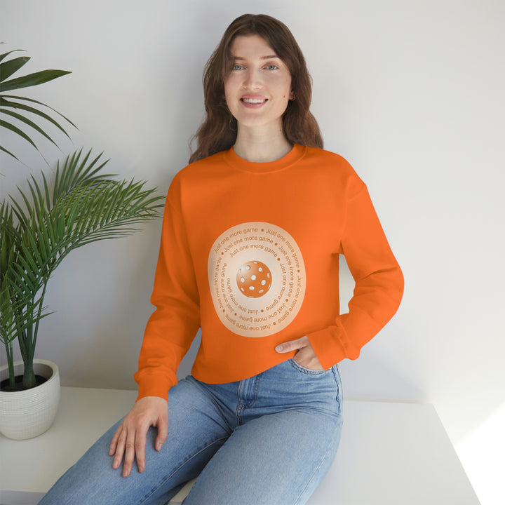 Just One More Game-Orange Unisex Crewneck Sweatshirt - Great Pickleball Stuff