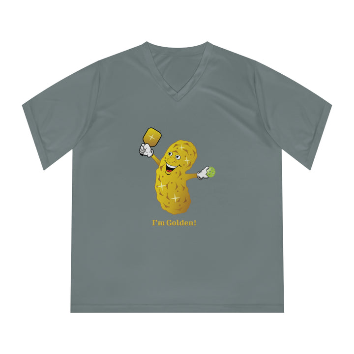 I'm Golden! Women's Moisture-Wicking V-Neck T-Shirt - Great Pickleball Stuff