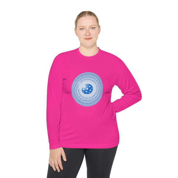 Just One More Game-Pink Unisex Moisture-Wicking Long Sleeve Tee - Great Pickleball Stuff