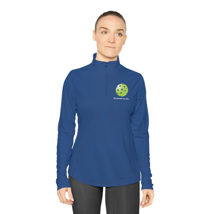 Pickleball for Life-Green Women's Moisture-Wicking Quarter-Zip Pullover - Great Pickleball Stuff