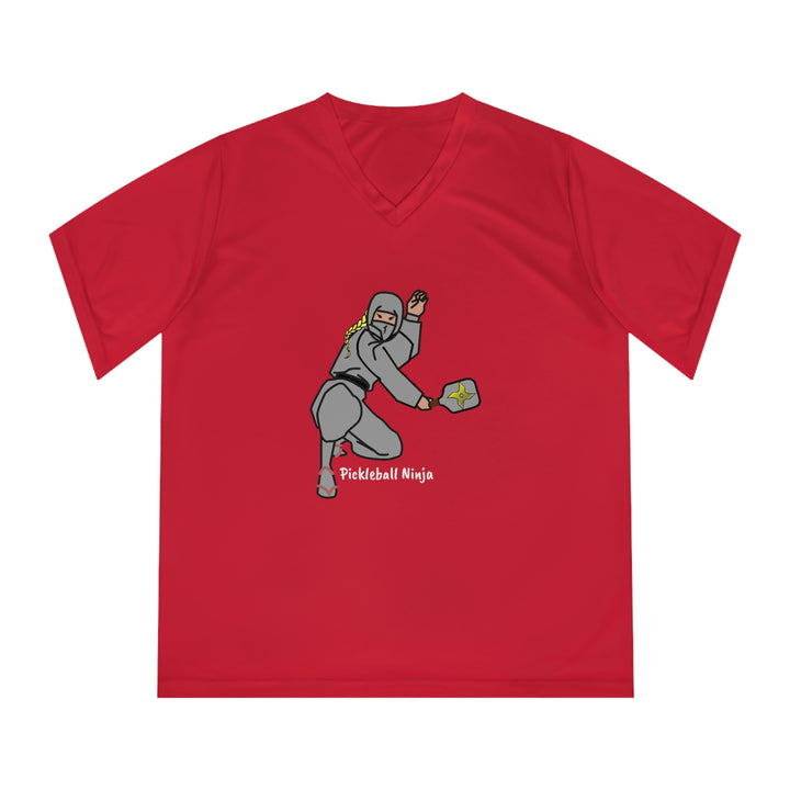 Pickleball Ninja-Female Women's Moisture-Wicking V-Neck T-Shirt - Great Pickleball Stuff