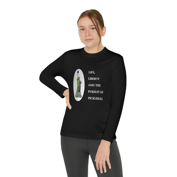 Life, Liberty & the Pursuit of Pickleball Youth Long Sleeve Moisture-Wicking T-Shirt - Great Pickleball Stuff