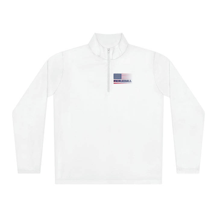 Pickleball Flag (Faded) Unisex Moisture-Wicking Quarter-Zip Pullover - Great Pickleball Stuff