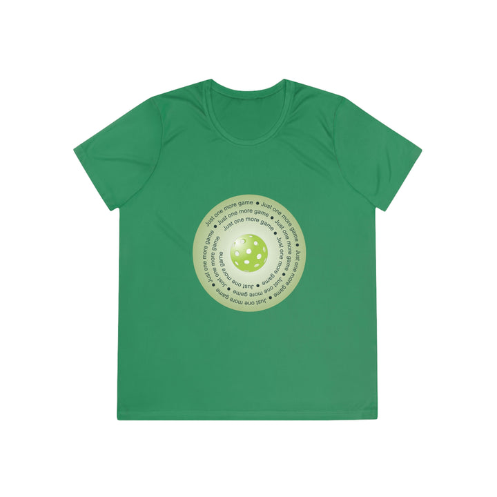 Just One More Game-Green Women's Moisture-Wicking T-Shirt - Great Pickleball Stuff