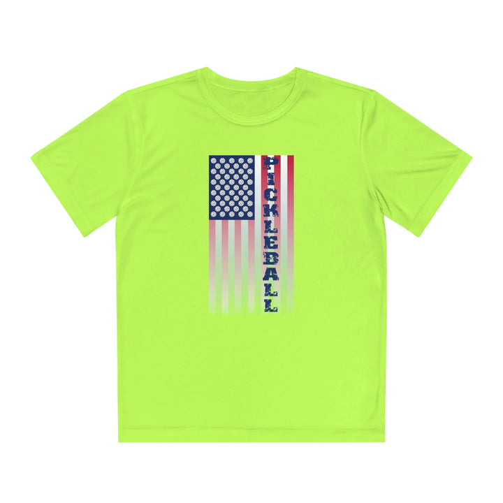 Pickleball Flag Vertical-2 (Faded) Youth Moisture-Wicking T-Shirt - Great Pickleball Stuff