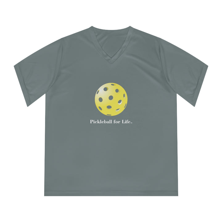 Pickleball for Life-Yellow Women's Moisture-Wicking V-Neck T-Shirt - Great Pickleball Stuff