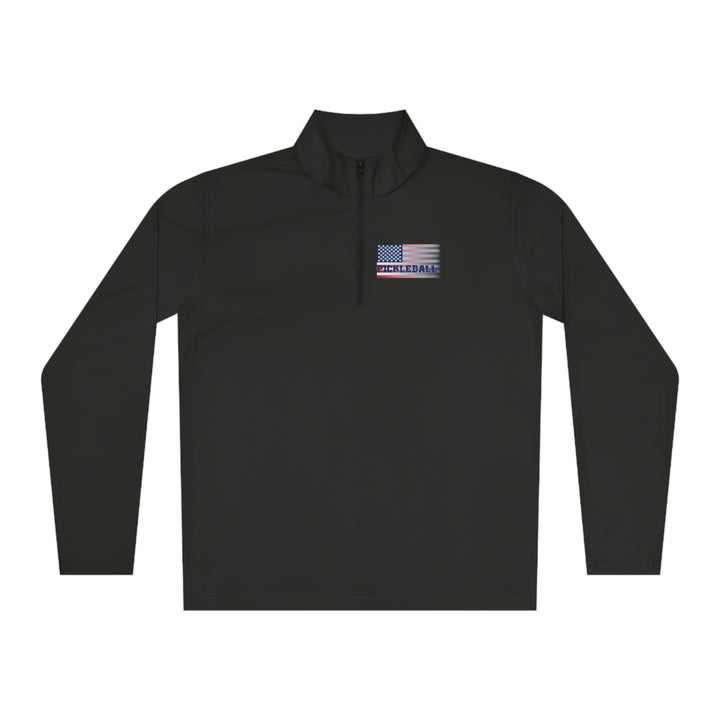 Pickleball Flag (Faded) Unisex Moisture-Wicking Quarter-Zip Pullover - Great Pickleball Stuff