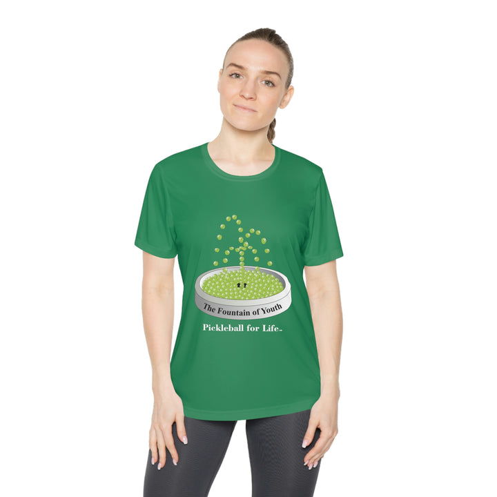 The Pickleball Fountain-Green Women's Moisture-Wicking T-Shirt - Great Pickleball Stuff