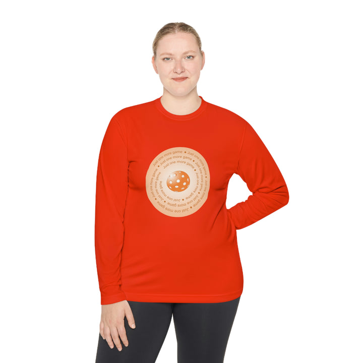 Just One More Game-Orange Unisex Moisture-Wicking Long Sleeve Tee - Great Pickleball Stuff