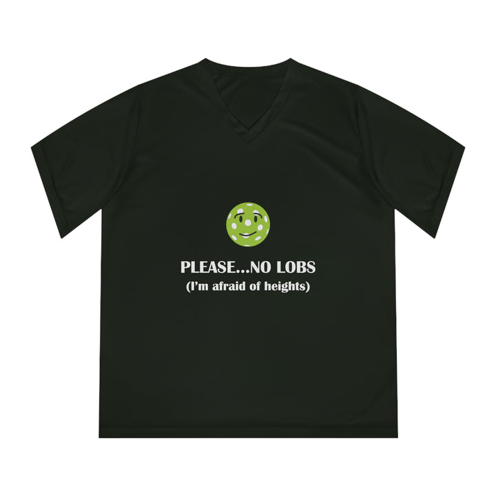 Please No Lobs-I'm Afraid of Heights Women's Moisture-Wicking V-Neck T-Shirt - Great Pickleball Stuff