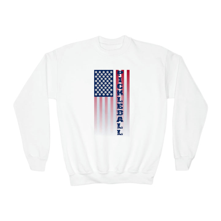 Pickleball Flag Vertical-2 (Faded) Youth Crewneck Sweatshirt - Great Pickleball Stuff