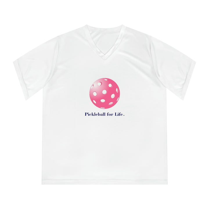 Pickleball for Life-Pink Women's Moisture-Wicking V-Neck T-Shirt - Great Pickleball Stuff