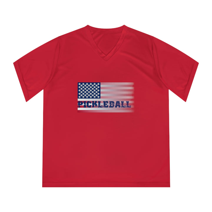 Pickleball Flag (Faded) Women's Moisture-Wicking V-Neck T-Shirt - Great Pickleball Stuff