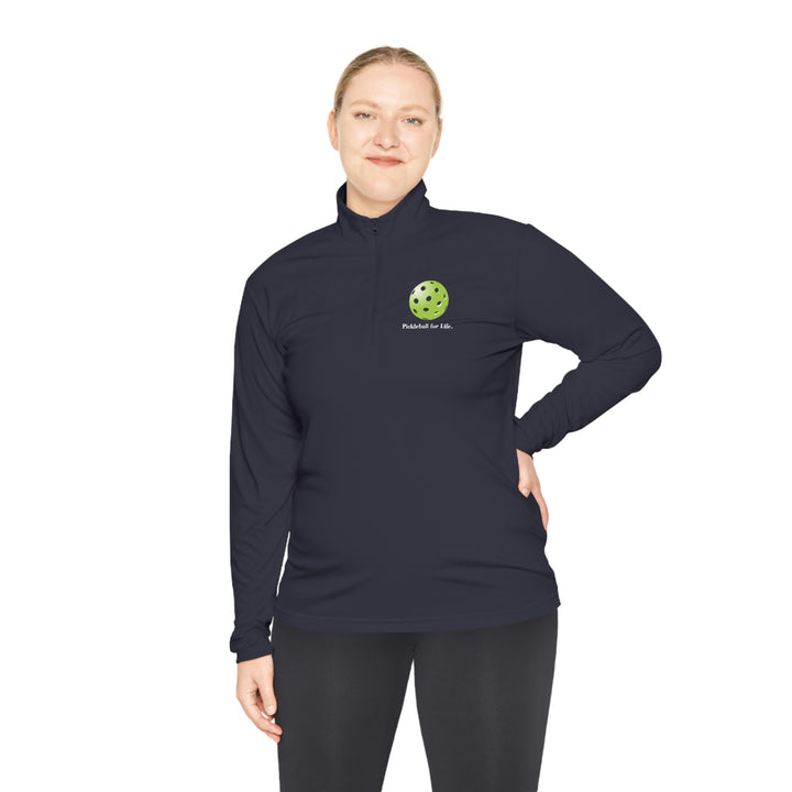 Pickleball for Life-Green Unisex Moisture-Wicking Quarter-Zip Pullover - Great Pickleball Stuff