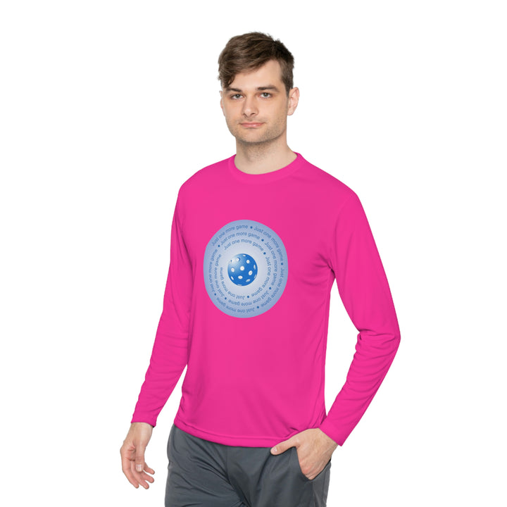 Just One More Game-Pink Unisex Moisture-Wicking Long Sleeve Tee - Great Pickleball Stuff