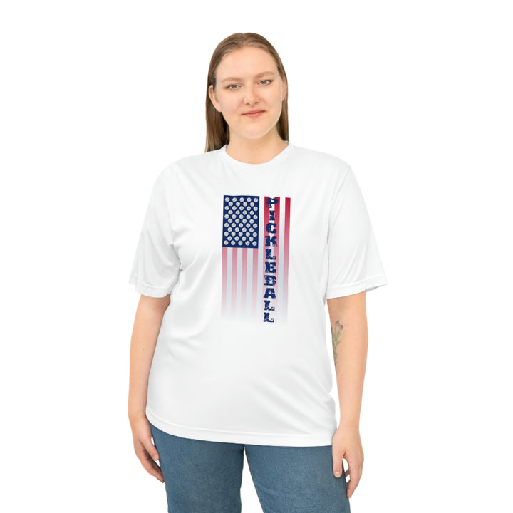 Pickleball Flag Vertical-2 (Faded) Unisex Moisture-Wicking T-Shirt - Great Pickleball Stuff