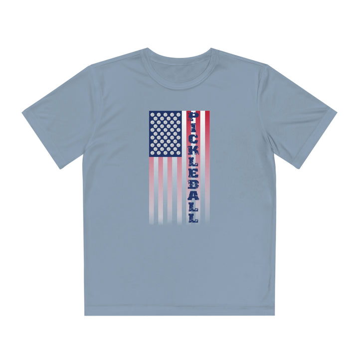 Pickleball Flag Vertical-2 (Faded) Youth Moisture-Wicking T-Shirt - Great Pickleball Stuff