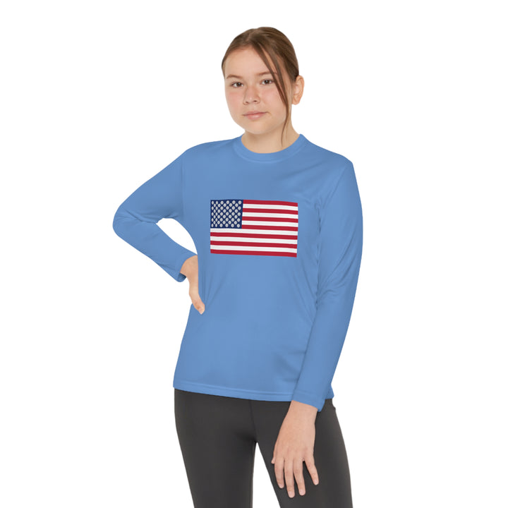 Pickleball Stars Flag Youth Long Sleeve Moisture-Wicking T-Shirt - Great Pickleball Stuff