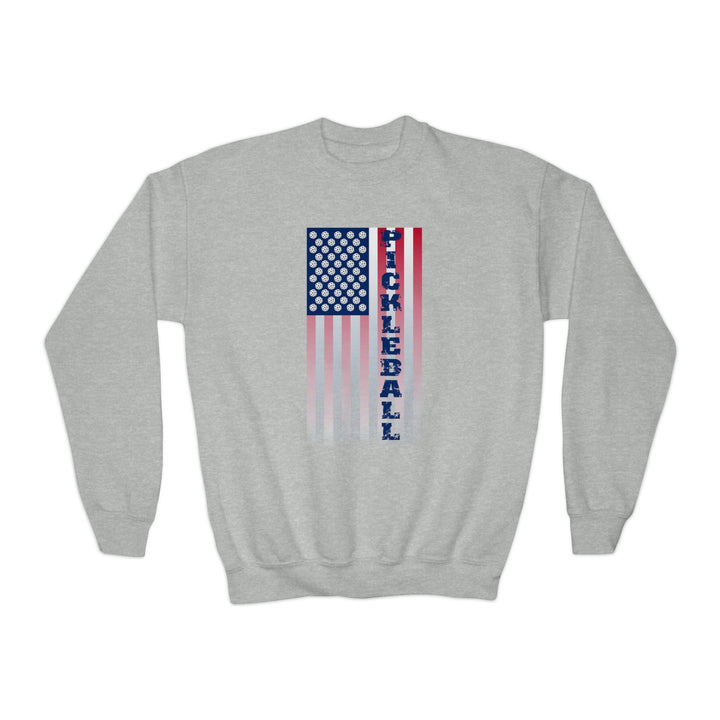 Pickleball Flag Vertical-2 (Faded) Youth Crewneck Sweatshirt - Great Pickleball Stuff