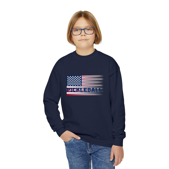 Pickleball Flag (Faded) Youth Crewneck Sweatshirt - Great Pickleball Stuff