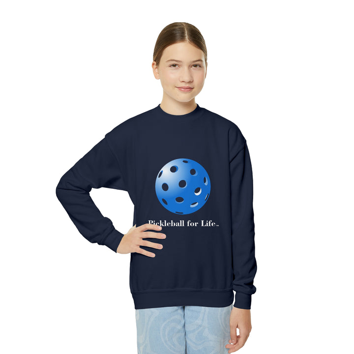 Pickleball for Life-Blue Youth Crewneck Sweatshirt - Great Pickleball Stuff