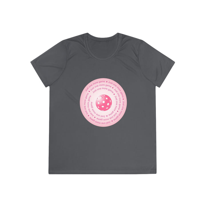 Just One More Game-Pink Women's Moisture-Wicking T-Shirt - Great Pickleball Stuff