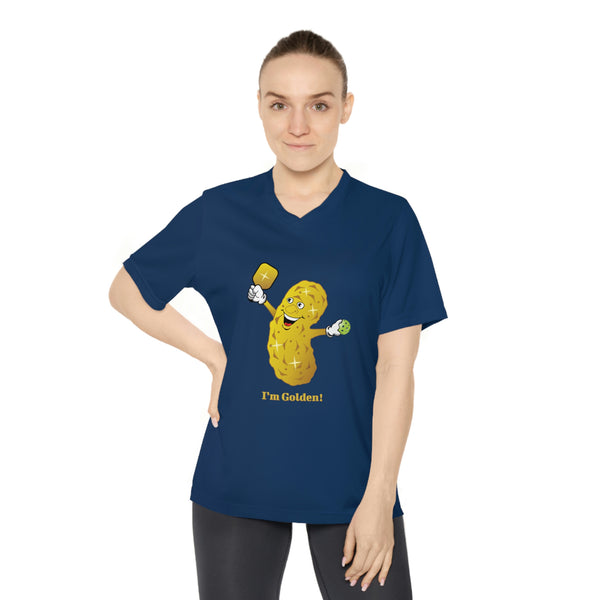 I'm Golden! Women's Moisture-Wicking V-Neck T-Shirt - Great Pickleball Stuff