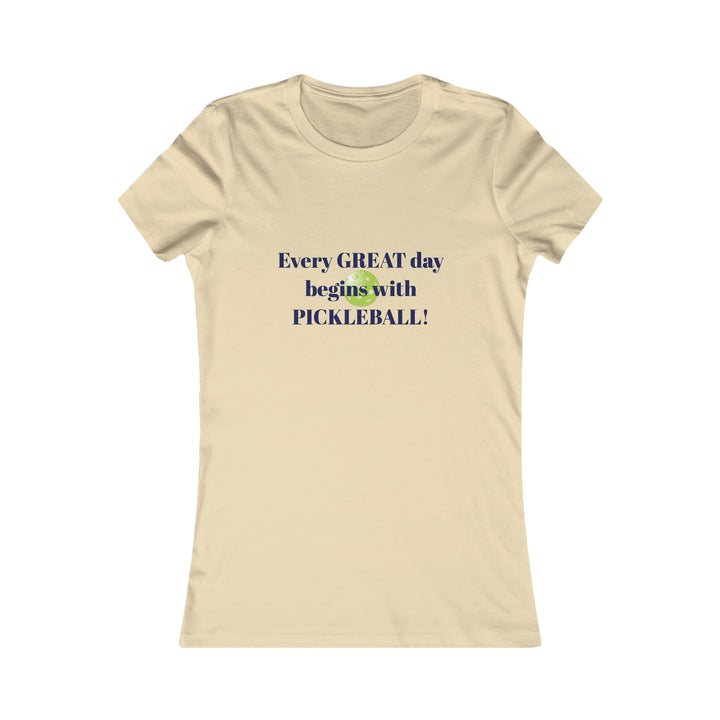 Every Great Day Begins with Pickleball! Women's Slim-Fit Premium Cotton T-Shirt - Great Pickleball Stuff