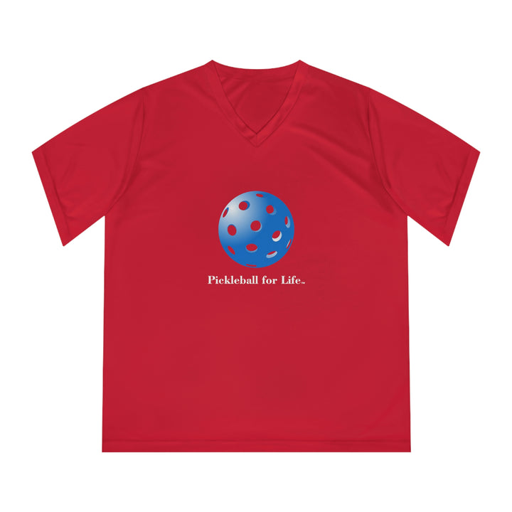 Pickleball for Life-Blue Women's Moisture-Wicking V-Neck T-Shirt - Great Pickleball Stuff