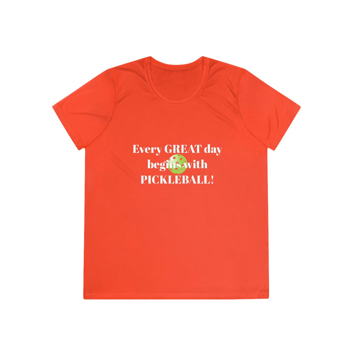 Every Great Day Begins with Pickleball! Women's Moisture-Wicking T-Shirt - Great Pickleball Stuff